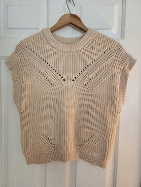 Miou Muse Day To Day Sweater Vest Cream Size L Rib Knit Minimalist Preppy Cotton